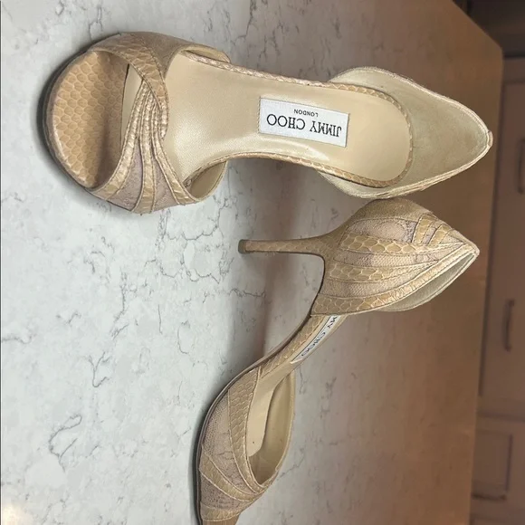 Jimmy Choo Nude Snakeskin Heels - Picture 1 of 8